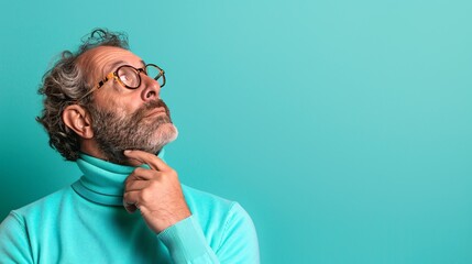 Thoughtful Man Looking Up, Isolated