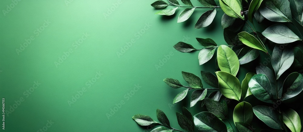 Leinwandbilder green foliage on a green backdrop. with copy space image. place for adding text or design