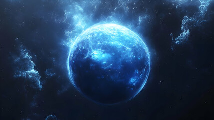 A glowing blue planet in space.