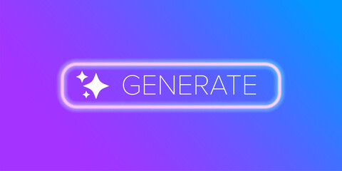 AI generated ultraviolet neon button for artificial intelligence generate app vector design. Artificial intelligence generate button for web application and AI generation online tool UI