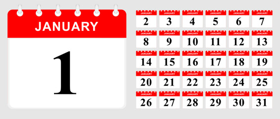 Days calendar of January. Calendar template. Vector illustration.