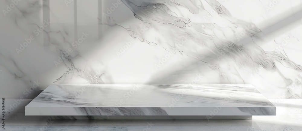 Aufkleber white marble product stand marbled floor background from a top view for showcasing your packaging or