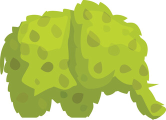 Green bush trimmed to look like mammoth walking to the right