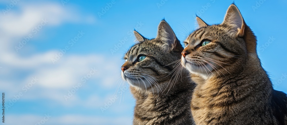 Poster Two cats against a blue sky. with copy space image. Place for adding text or design
