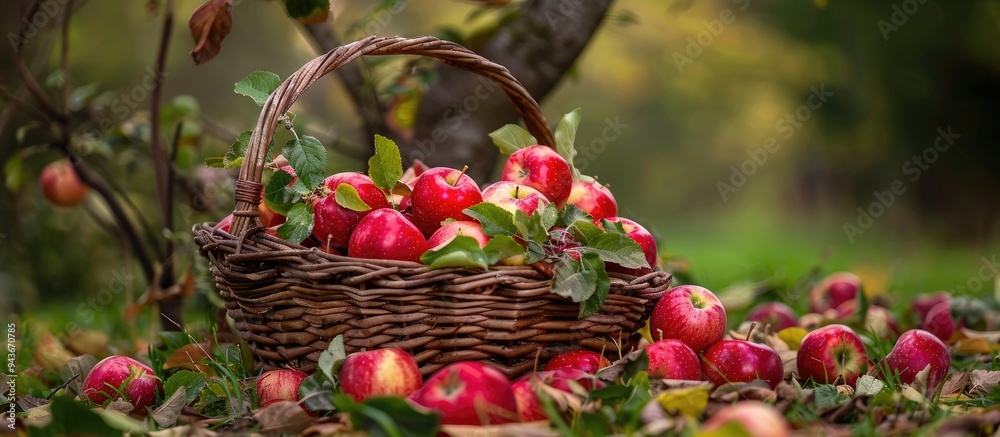 Leinwandbilder basket of harvested apples. with copy space image. place for adding text or design