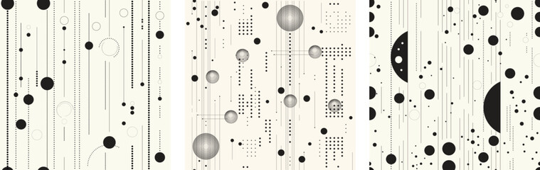 set of 3 patterns with lines and circles. geometric seamless pattern