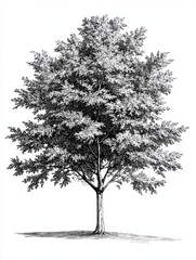 Fototapeta premium Black and white Vintage engraved art of an ash tree, isolated on white background, ink sketch illustration, simple vector art design, highly detailed line art, high contrasty 