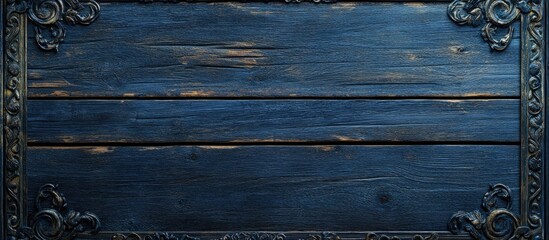 Happy Father s Day background on a dark blue weathered wood table with ornate borders. with copy space image. Place for adding text or design