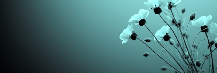 Turquoise and black background with isolated chamomile flower for text placement