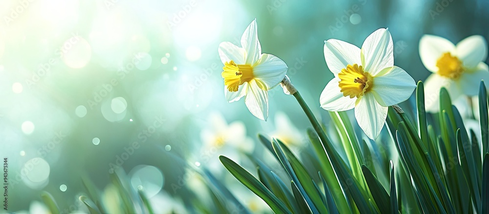Leinwandbilder Daffodils blooming in springtime. with copy space image. Place for adding text or design