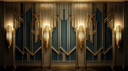 Obraz premium Luxurious art deco style background with golden wall lamps abstract vector illustration
