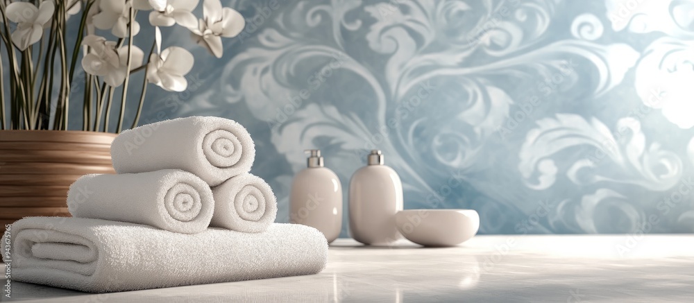 Poster simple spa setting with a paisley backdrop. with copy space image. Place for adding text or design
