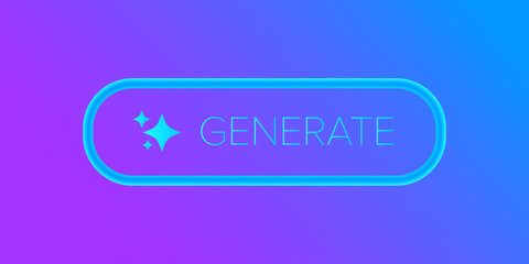 AI generated ultraviolet neon button for artificial intelligence generate app vector design. Artificial intelligence generate button for web application and AI generation online tool UI