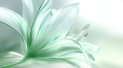 Closeup of  delicate soft green lily flower with gentle curves. For interior design, wall art, and spa posters that evoke tranquility, beauty, connection with nature.