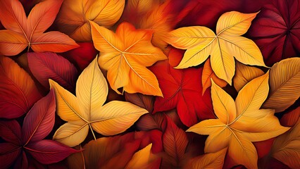 Background texture, autumn mood, fallen leaves. Autumn texture, yellow and red leaves.