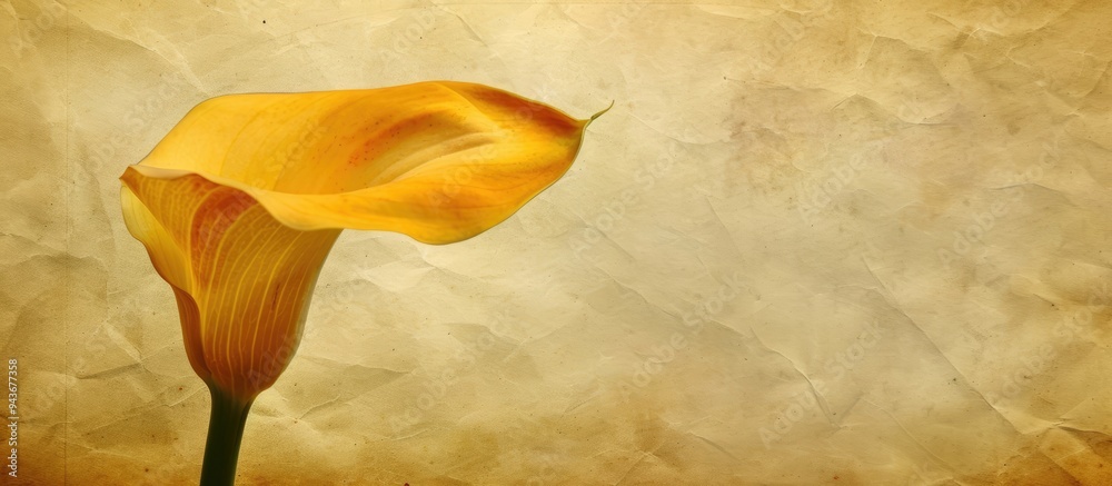 Leinwandbilder textured vintage paper background featuring a yellow calla lily. with copy space image. place for ad
