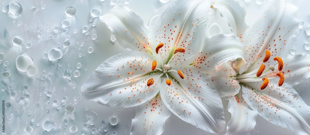 Poster delicate white tiger lily set against a white background beautiful still life star shaped flower spr