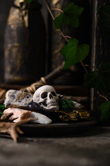 Halloween spooky decoration with skull