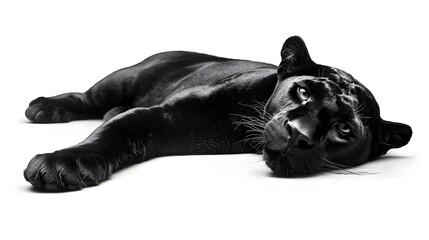 Majestic Black Panther Resting with Piercing Eyes on White Background