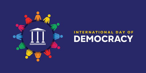 International Day Of Democracy. Building and peoples. Great for cards, banners, posters, social media and more. Blue background.