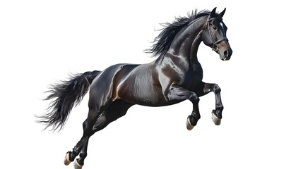 Fototapeta premium Majestic Black Stallion Rearing Up On White Background