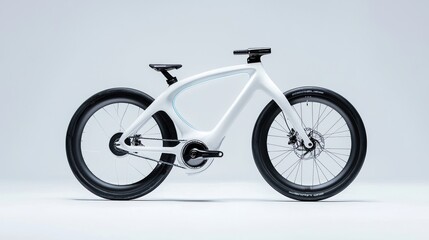 Fototapeta premium Futuristic Eco-Friendly Bike with Neon Accents and 32K Ultra Detail in Soft Blue Lighting, Generative Ai