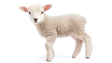 Fototapeta premium Adorable Baby Lamb Standing on All Fours Isolated on White Background