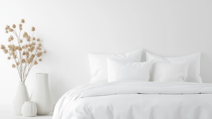 Serene Minimalist Bedroom with Organic Cotton Bedding in Earthy Hues - Sustainable Interior Design., Generative Ai