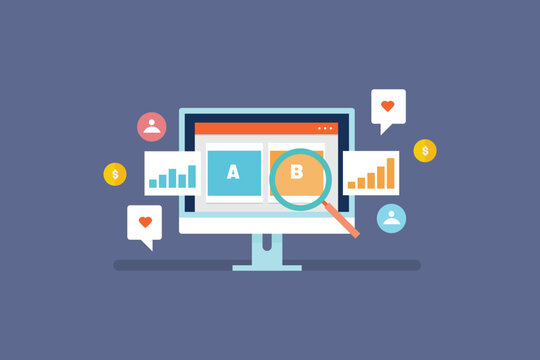 AB Testing for social media advertising, Social media ad campaign, Social media content marketing, AB testing, Split testing more traffic, Vector illustration background.