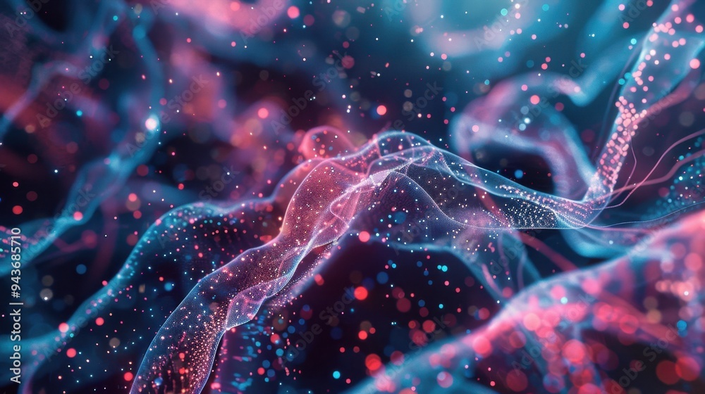 Poster abstract image of a neural network model visualized on a computer screen, highlighting artificial in