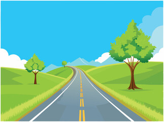 Winding road leading through green hills on sunny day