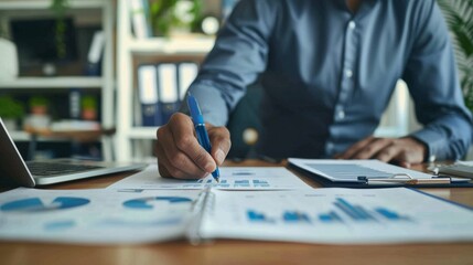 Data analyst, with data graphs in the office generative ai