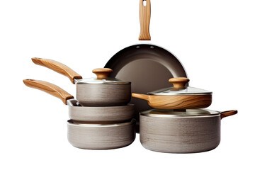 Kitchen Cookware Sets With Nonstick Frying Pan On Transparent Background 