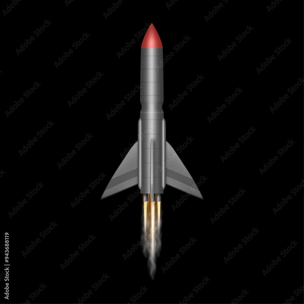 Poster space shuttle launching and taking off. vector isolated realistic rocket with fumes and fire, smoke 