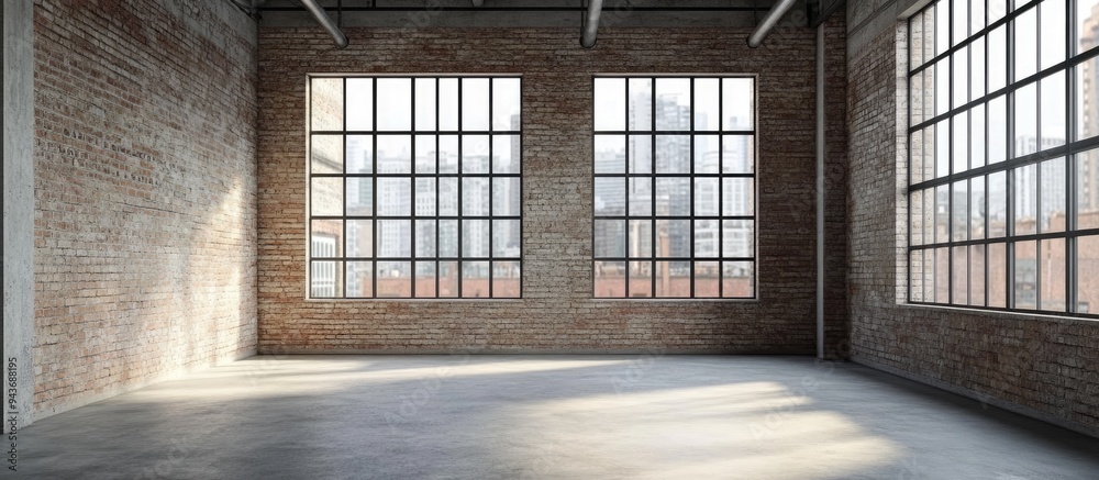 Poster loft interior industrial design modern loft style vacant area. with copy space image. place for addi