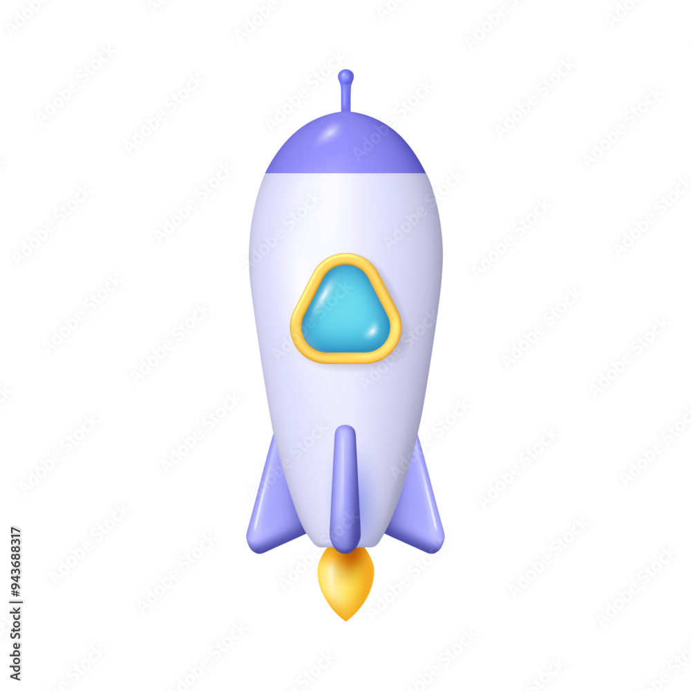 Poster startup idea or business, landing or taking off rocket. vector isolated icon of 3d rocketship launch