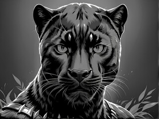 Obraz premium Realistic Black Panther Artwork - Black & White (Desaturated)