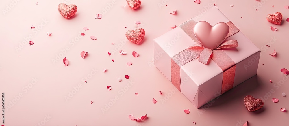 Poster Valentine s Day gift on a pink background with room for text. with copy space image. Place for adding text or design