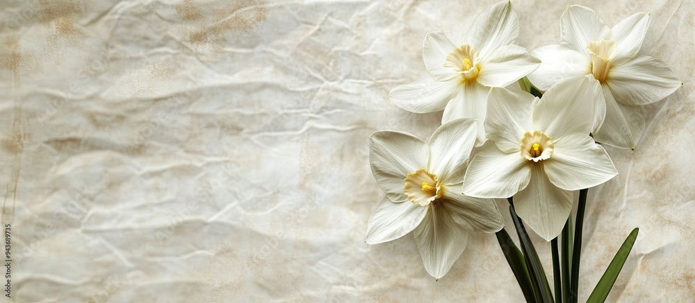 Leinwandbilder textured fashionable vintage paper background square featuring paperwhite narcissus. with copy space