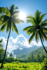 Obraz premium Basking under the sun with palm trees swaying in a tropical paradise landscape