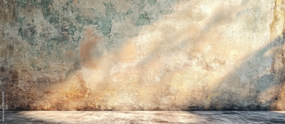 Poster old wall backdrop with a grunge texture featuring a light rough and spotted design providing a blank