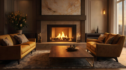 fireplace with christmas decorations, ai generated