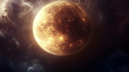 Fototapeta premium A large, glowing planet in the vastness of space.
