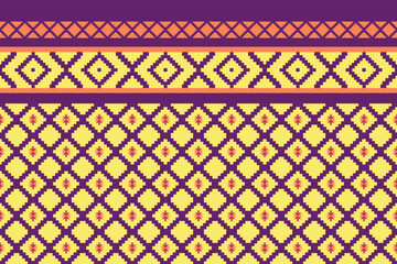 Tribal pattern with purple and yellow diamonds. Geometric shapes in bold, repeating design. Ideal for bohemian fashion, decor, digital backgrounds. Trendy ethnic motifs for versatile textile prints. 