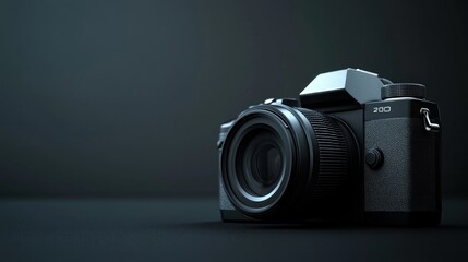 Black Camera on a Grey Background