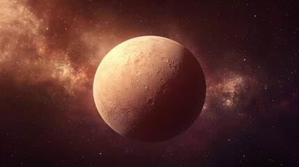 Naklejka premium A large, rocky planet with craters, set against a backdrop of a dark, starry sky.