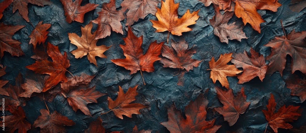 Aufkleber autumn colored painted leaves. with copy space image. Place for adding text or design