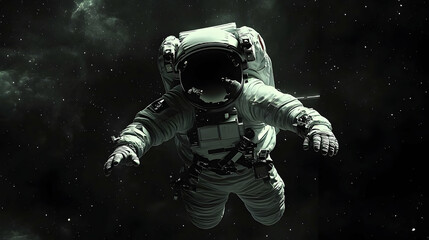 Fototapeta premium A lone astronaut floats in the vast expanse of space, surrounded by a field of twinkling stars.