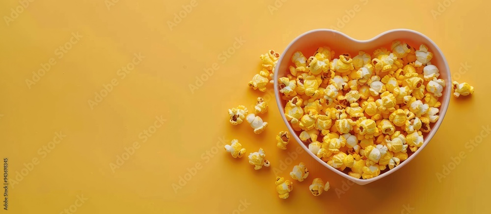 Aufkleber popcorn mockup on a pastel backdrop top view with copy space heart shaped