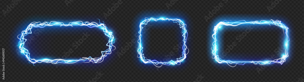 Aufkleber geometric frame with lightning effect and electrical discharge glowing and sparkles. vector isolated